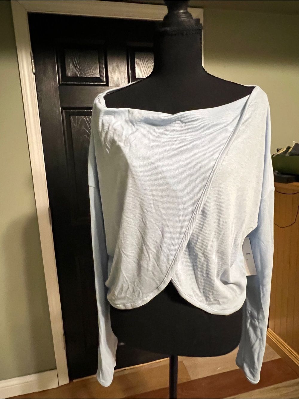 Old Navy Light Blue Off-Shoulder Draped Crop Sweatshirt
